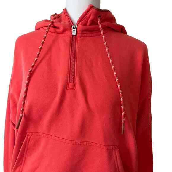Athleta XS Ascend Warm Up Hoodie Pullover 1/4 Zip Coral Sweatshirt Pocket - Picture 10 of 12